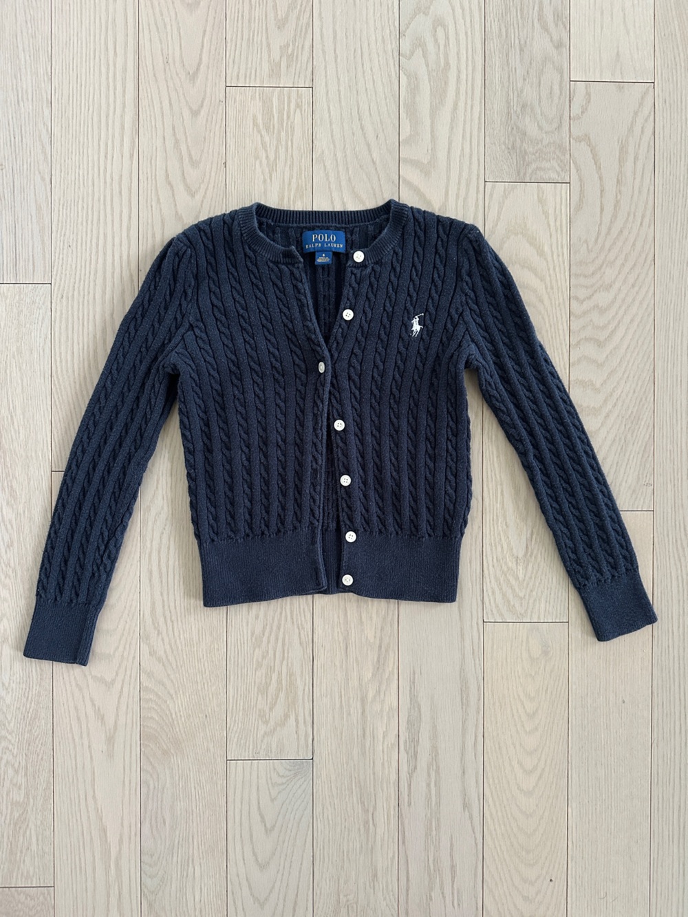 🌷Girls size 6 Polo by Ralph Lauren Navy Cable-Knit Button Cardigan Sweater EUC